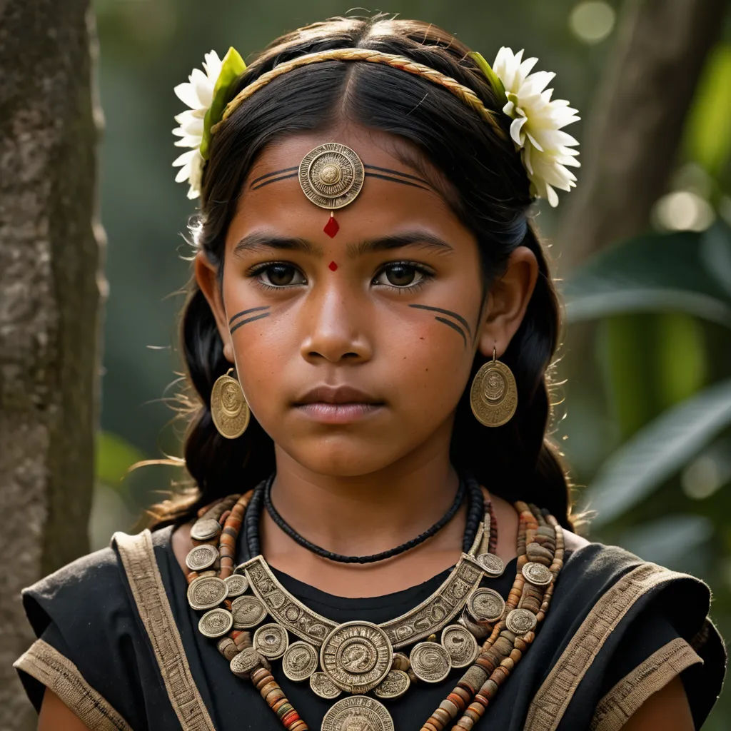 a young girl with a flower in her hair and a necklace on her head and a flower in her hair, samikshavad, a character portrait, Ella Guru, maya