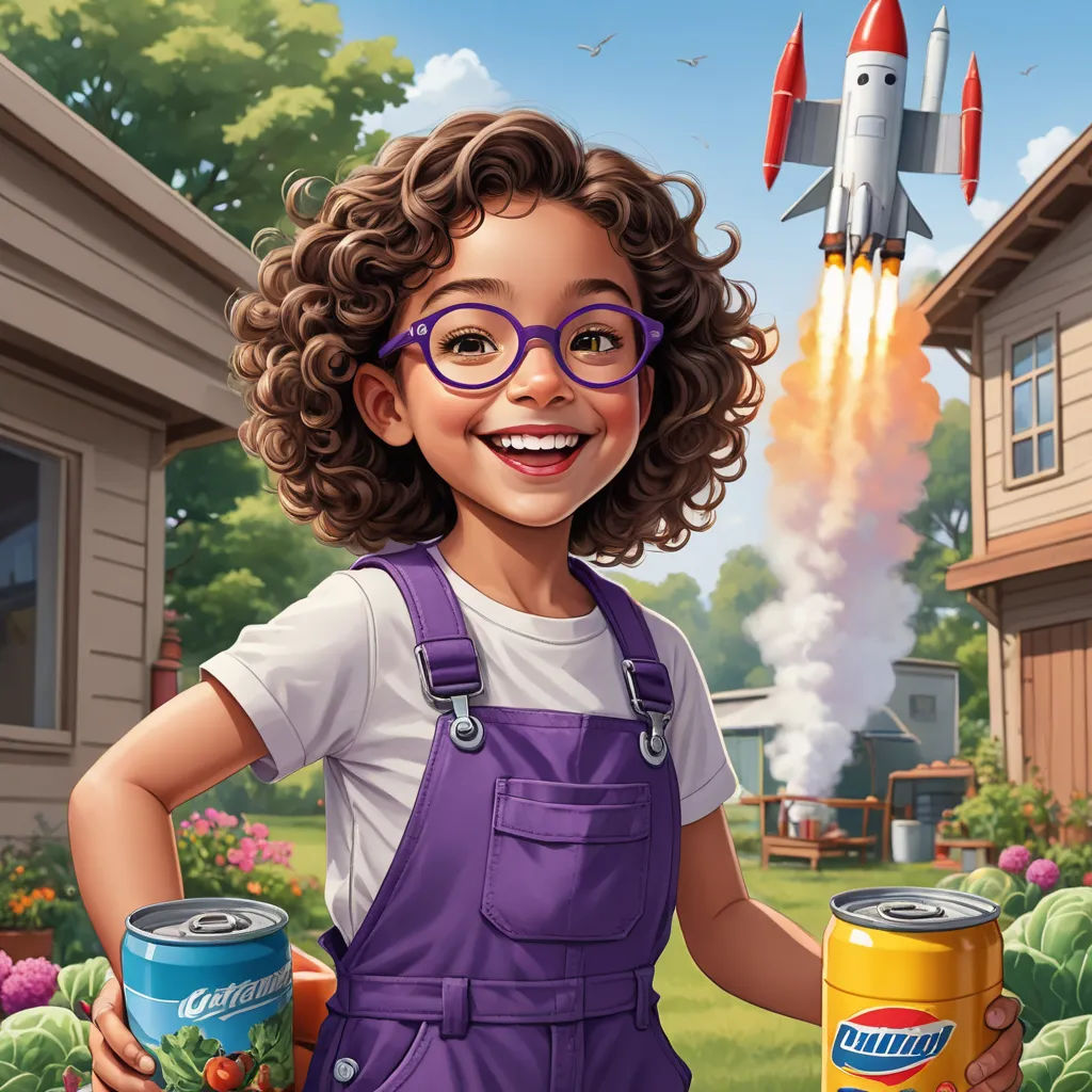a cartoon girl holding a can of soda and a can of soda in her hand and a rocket behind her, american scene painting, an ultrafine detailed painting, Chris LaBrooy, affinity photo
