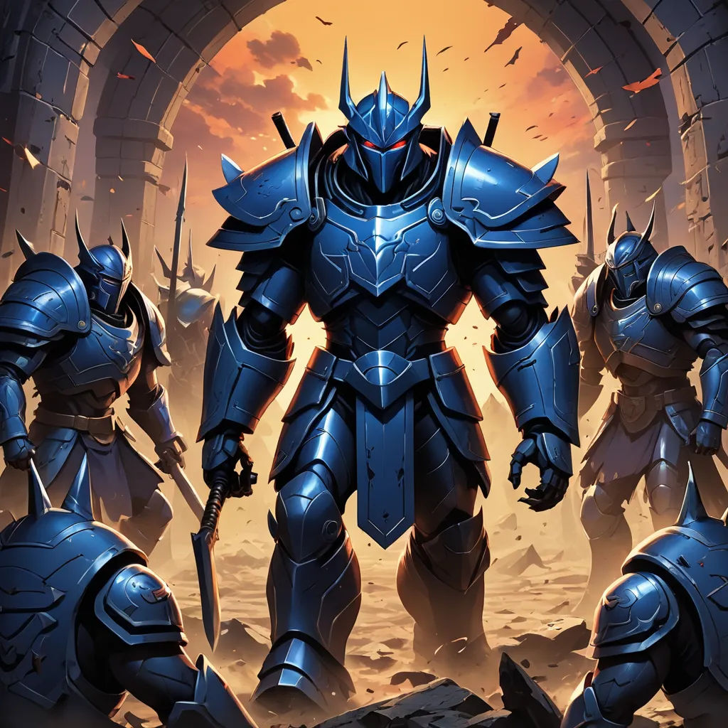 a group of knights standing in front of a tunnel with a giant robot in the middle of the scene, antipodeans, concept art, Clint Cearley, magic the gathering artwork