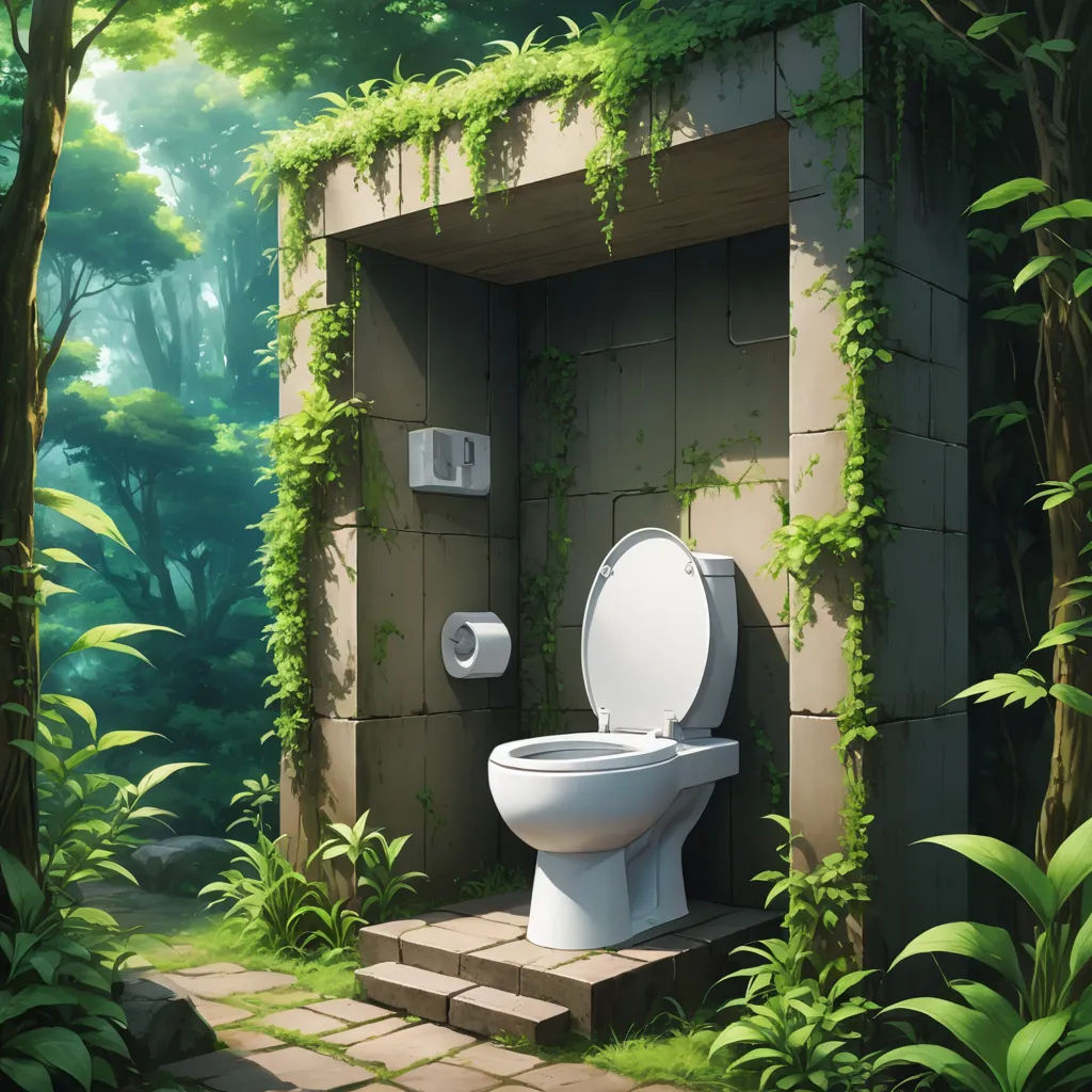 a toilet in a small outdoor toilet stall with a toilet paper dispenser in the corner of the room, environmental art, a detailed matte painting, Chris LaBrooy, unreal engine highly rendered