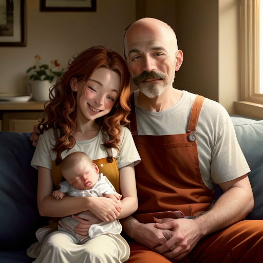 a man and woman sitting on a couch holding a baby and smiling at the camera with a baby in their lap