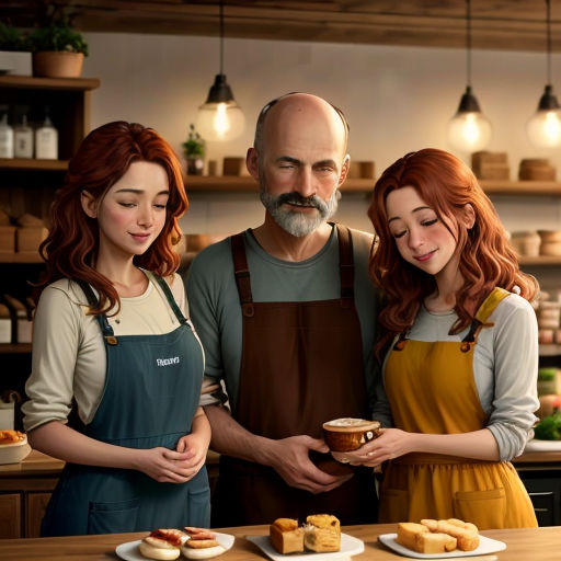 a man and two women standing in front of a table with donuts on it and a man holding a cup