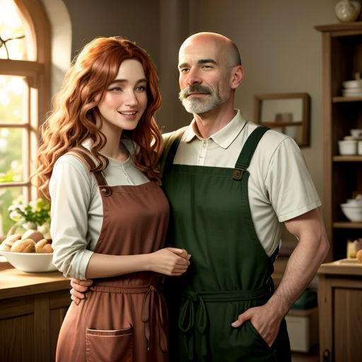 a man and a woman standing in a kitchen together, smiling at the camera, with a bowl of vegetables in the background