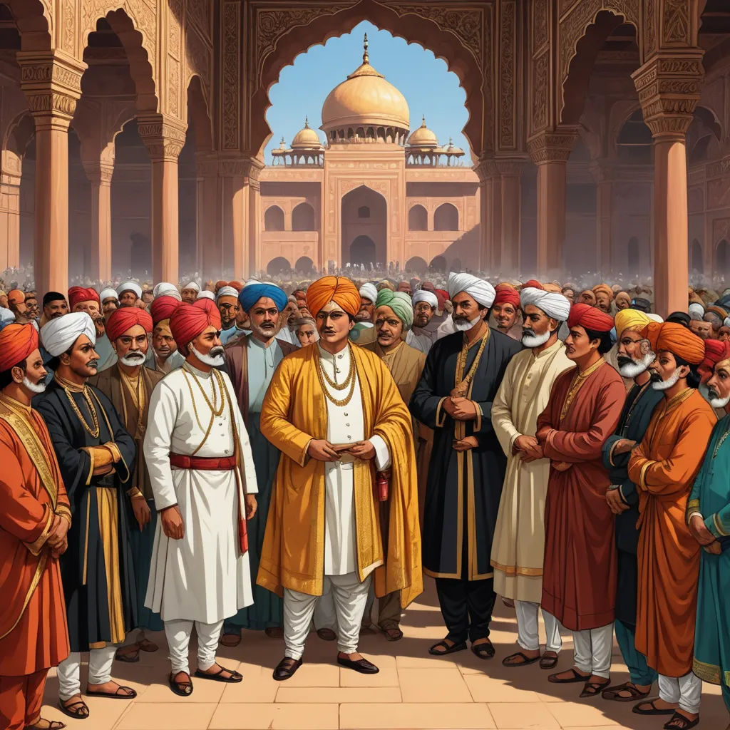 a painting of a group of men standing in front of a building with a dome in the background and a crowd of people standing around, samikshavad, a detailed painting, Edmund Leighton, official art