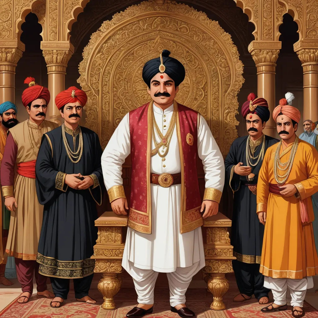 a painting of a man standing in front of a group of men in indian garb and turbans, samikshavad, a detailed painting, Bholekar Srihari, official art