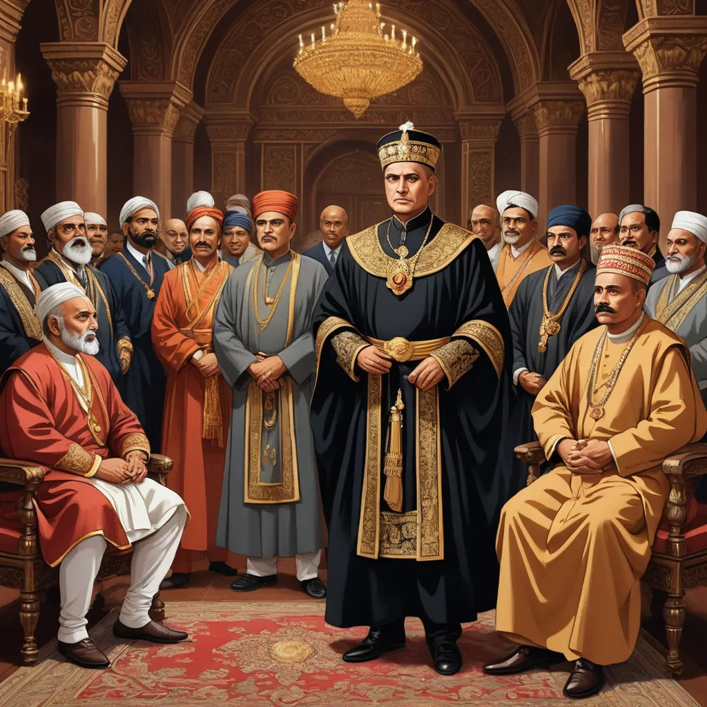 a painting of a priest surrounded by other priests and men in robes and robes, all standing in a hall, classical realism, a detailed painting, Anthony Devas, official art