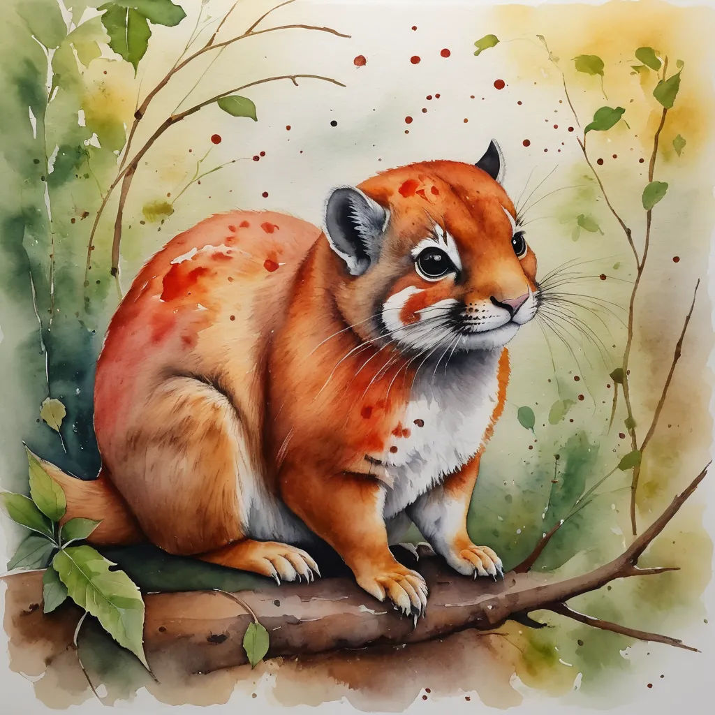 a painting of a small animal sitting on a branch in a forest with leaves and branches around it, with a white background, pop surrealism, an airbrush painting, Chippy, trending on art station