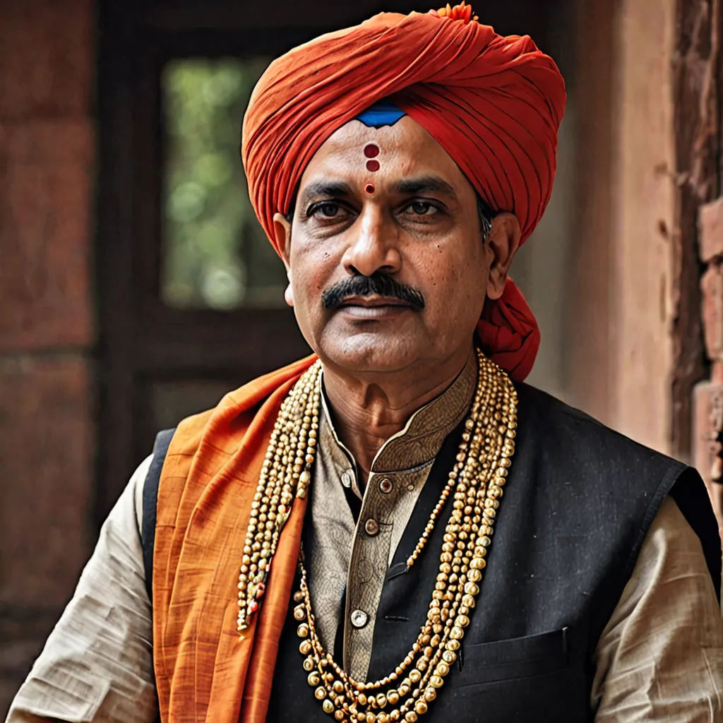a man wearing a turban and a necklace with beads on it and a red headband on, samikshavad, a character portrait, Bholekar Srihari, portrait photography