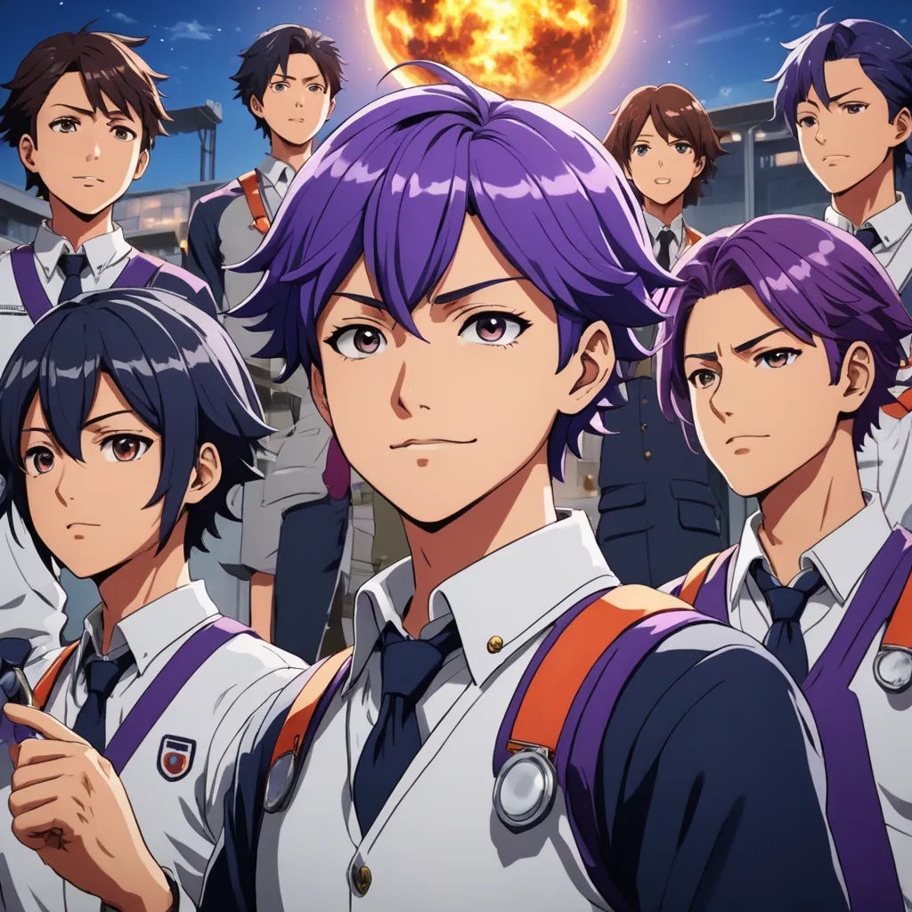a group of anime characters standing in front of a sun with a sky background and a sun in the background, rayonism, poster art, Baiōken Eishun, official art