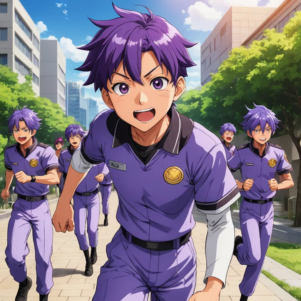a group of people in uniform walking down a street with buildings in the background and trees in the foreground, sots art, an album cover, Baiōken Eishun, official art