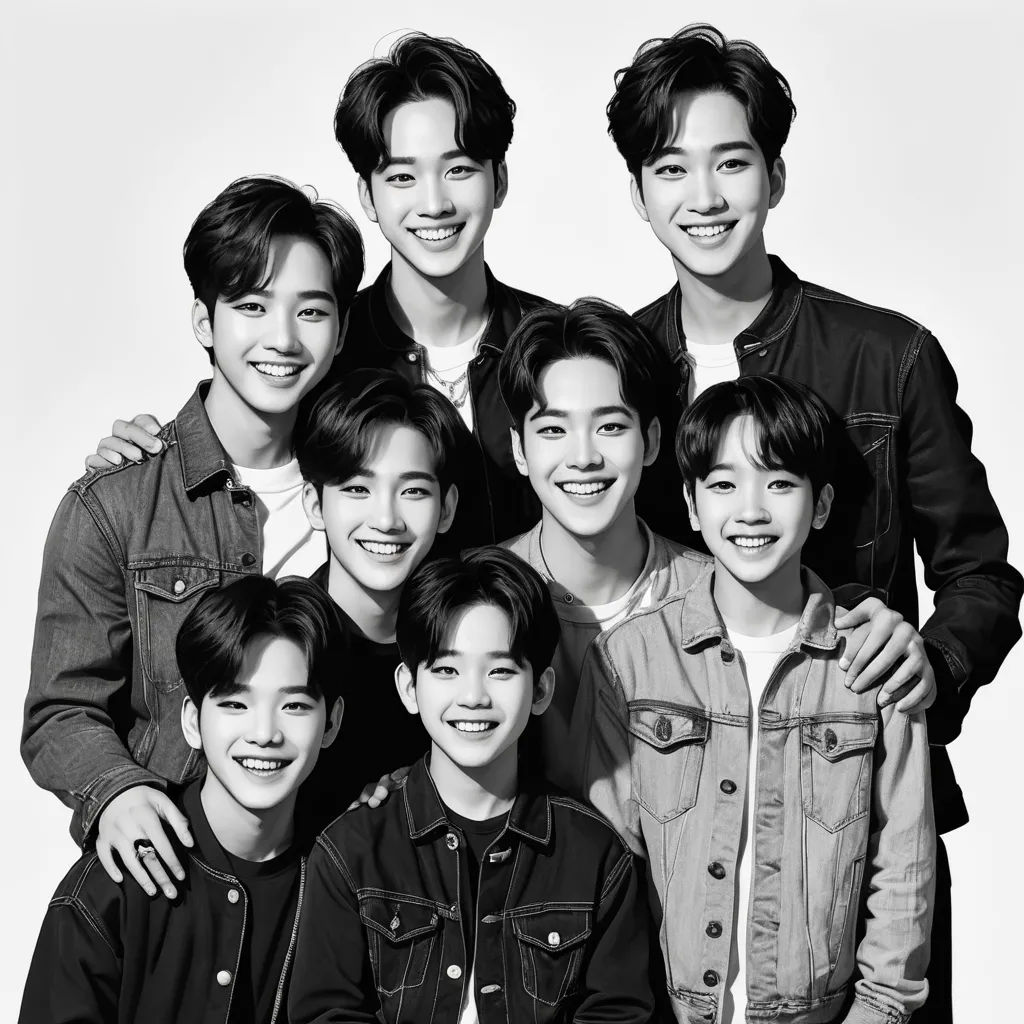 a group of people posing for a picture together in black and white photo with a white background and a black and white background, rayonism, a photocopy, David Park, symmetrical facial features
