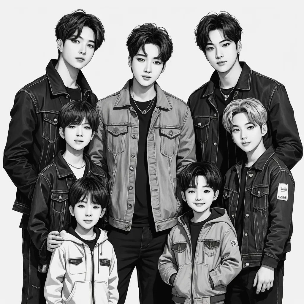 a group of young men standing next to each other in front of a white background with a black and white photo, hyperrealism, a photocopy, Anne Said, ultra realistic illustration