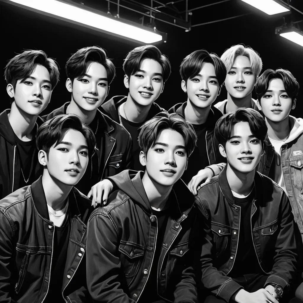 a group of young men posing for a picture together in a black and white photo with a black background, rayonism, a photocopy, David Park, powerful
