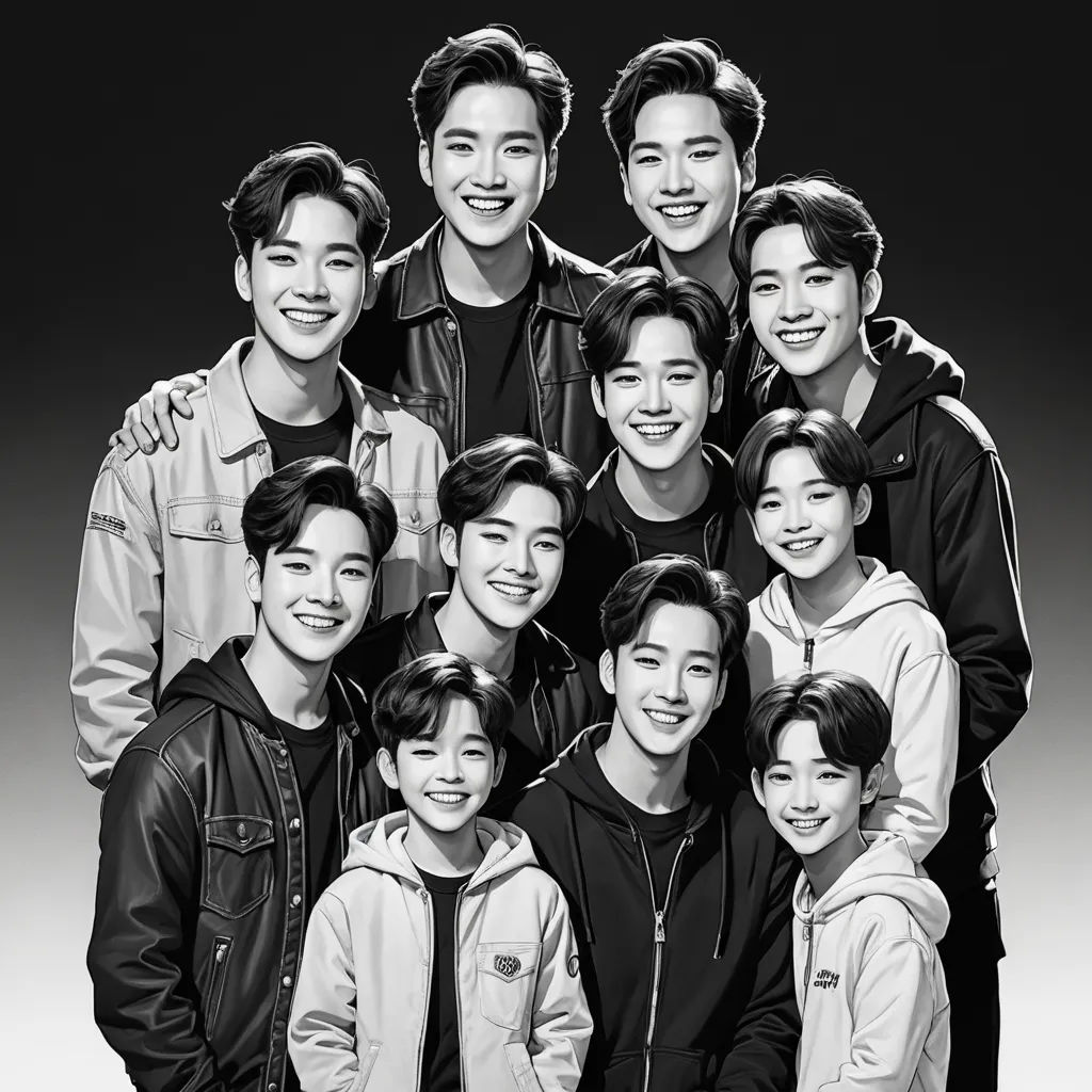 a group of people standing next to each other in front of a black and white background with a black background, rayonism, a photocopy, David Park, adobe photoshop