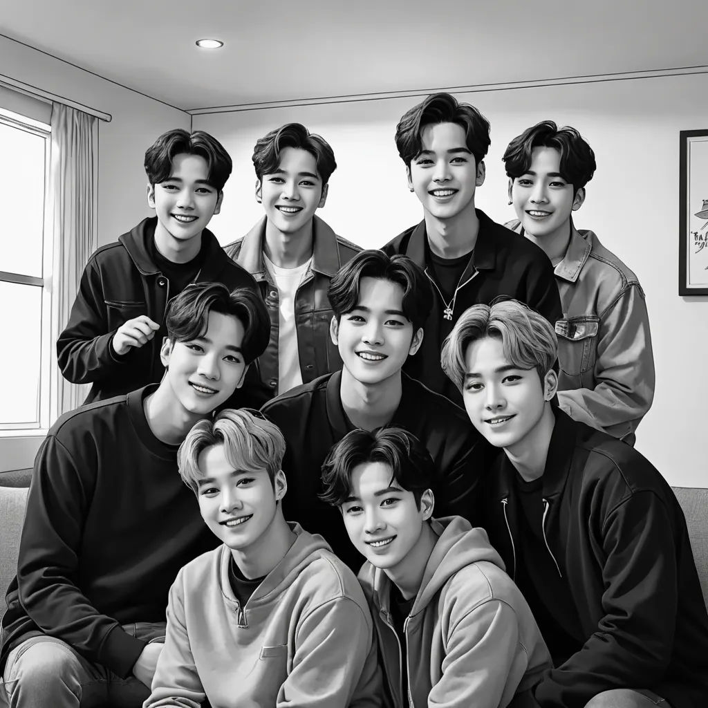 a group of young men sitting next to each other on a couch in a living room next to a window, rayonism, a black and white photo, Anne Said, golden ratio