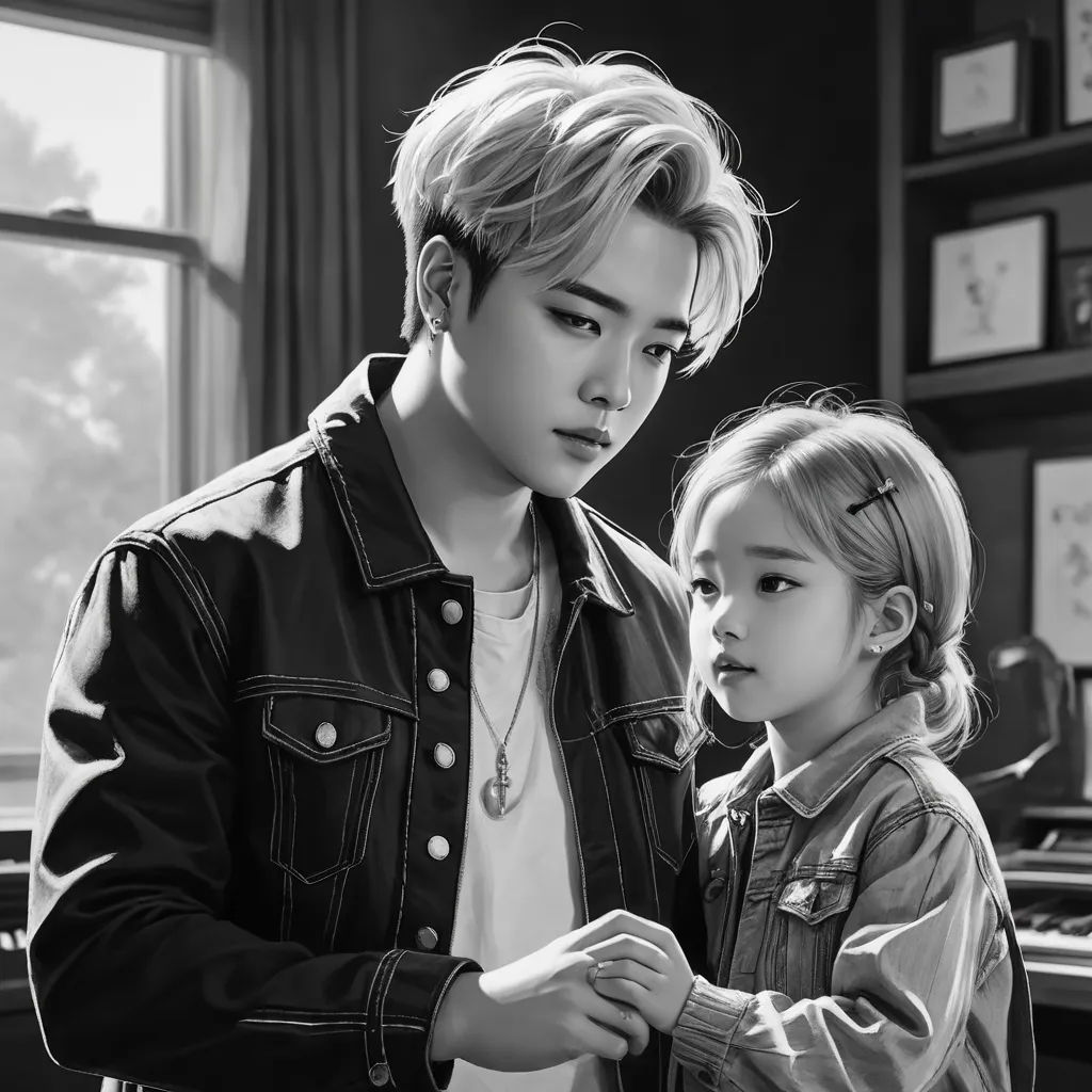a man and a little girl standing next to each other in front of a piano keyboard and a window, hyperrealism, an ultrafine detailed painting, David Park, trending on art station