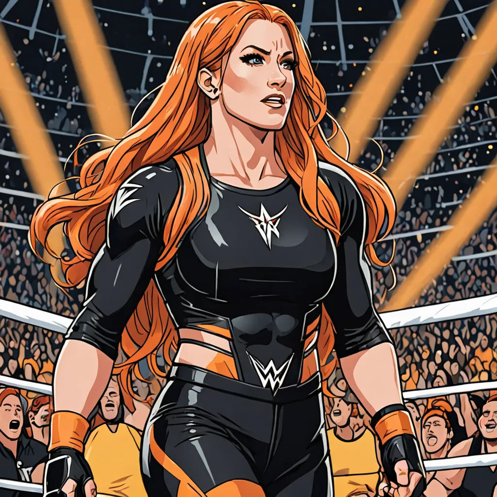 a woman in a wrestling ring with a crowd behind her and a spotlight behind her, with a crowd of people in the background, private press, a comic book panel, Dan Mumford, official art