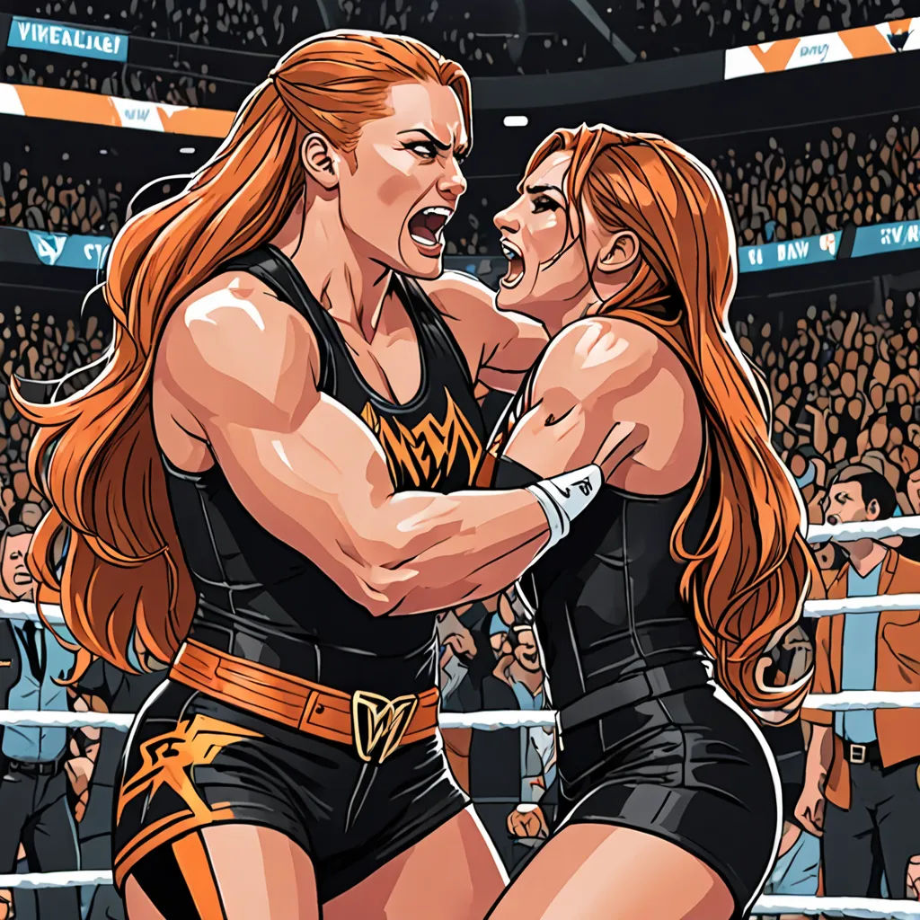two women wrestling in a ring with a crowd watching them from the stands in the stands behind them,, digital art, a comic book panel, Artgerm, official art