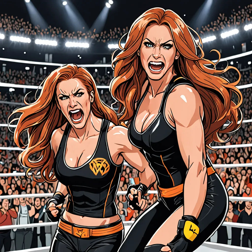 two women in black outfits are in a wrestling ring with a crowd of people watching them from the stands, shock art, a comic book panel, Dan Mumford, comic cover art