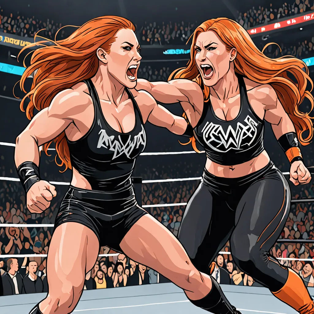 two women in black wrestling outfits in a ring with a crowd watching them from the stands and a crowd of people, digital art, a digital painting, Dan Mumford, official art