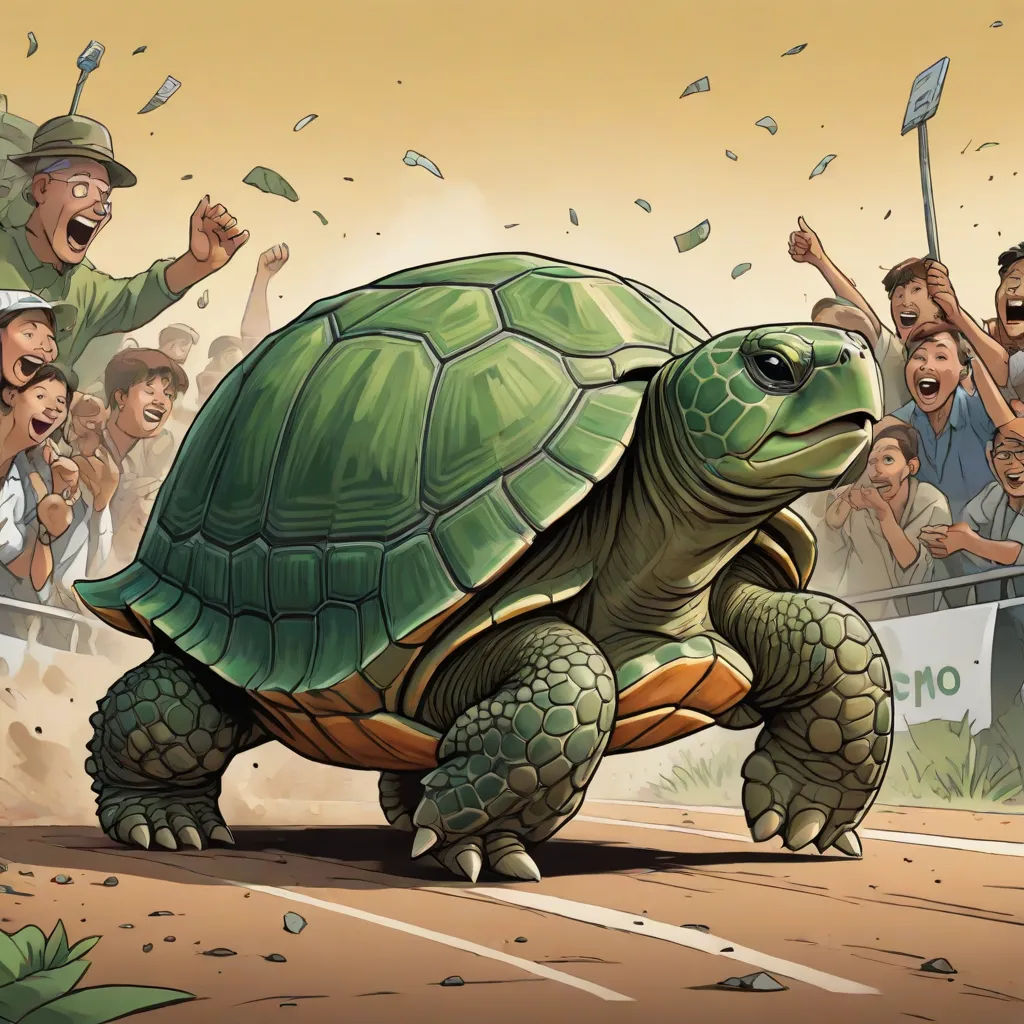 a cartoon of a turtle being chased by a crowd of people in a baseball game with a bat in its mouth, photorealism, a storybook illustration, F Scott Hess, highly detailed digital painting