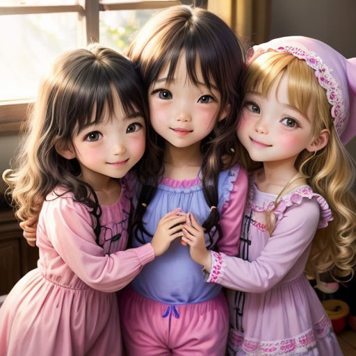 three little girls are posing for a picture together in pink outfits and pink hats and pink dresses and pink hair