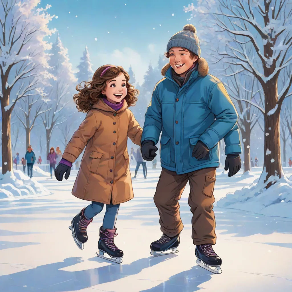 a man and a woman are walking in the snow together, holding hands and smiling at the camera,, Fabien Charuau, paris school, a storybook illustration, official art