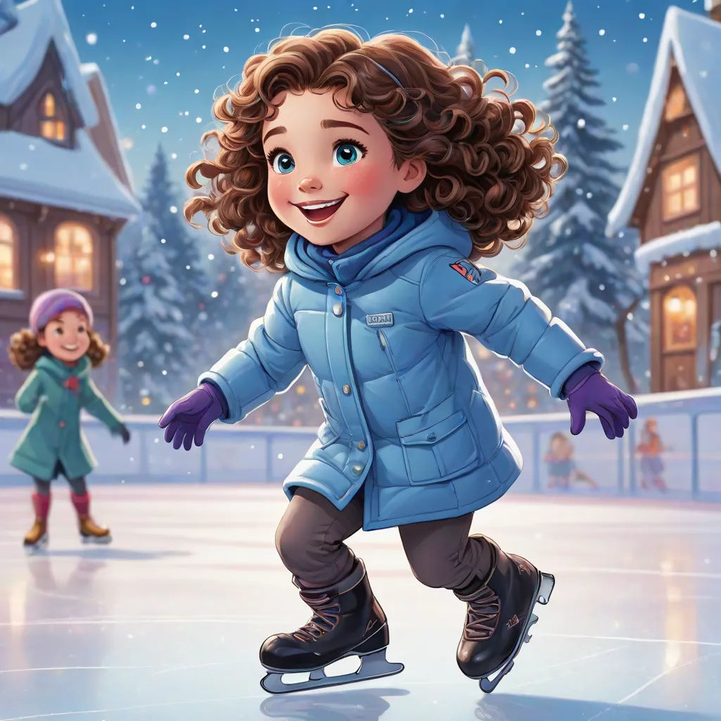 a girl in a blue coat is skating on a rink with a girl in a green coat and a snow covered house, Clarice Beckett, photorealism, a digital rendering, official art