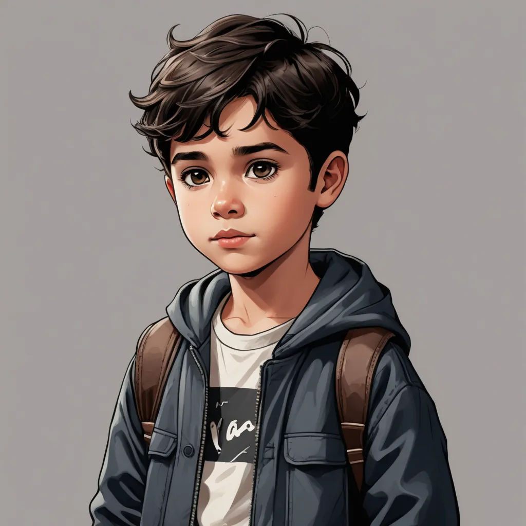 a boy with a backpack on his back and a shirt on his chest, with a hoodie on, photorealism, a character portrait, Everett Warner, stanley artgerm lau