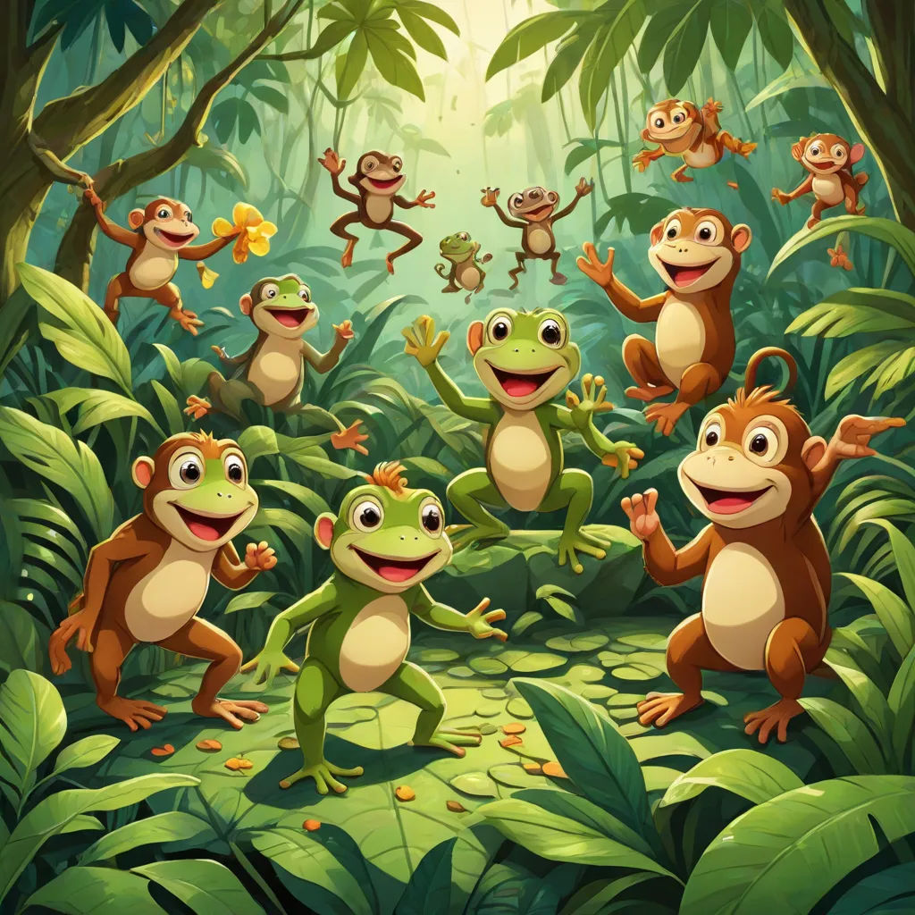 a group of monkeys in the jungle with a sunbeam in the background illustration by alex macinnes, primitivism, a storybook illustration, Andries Stock, promotional image