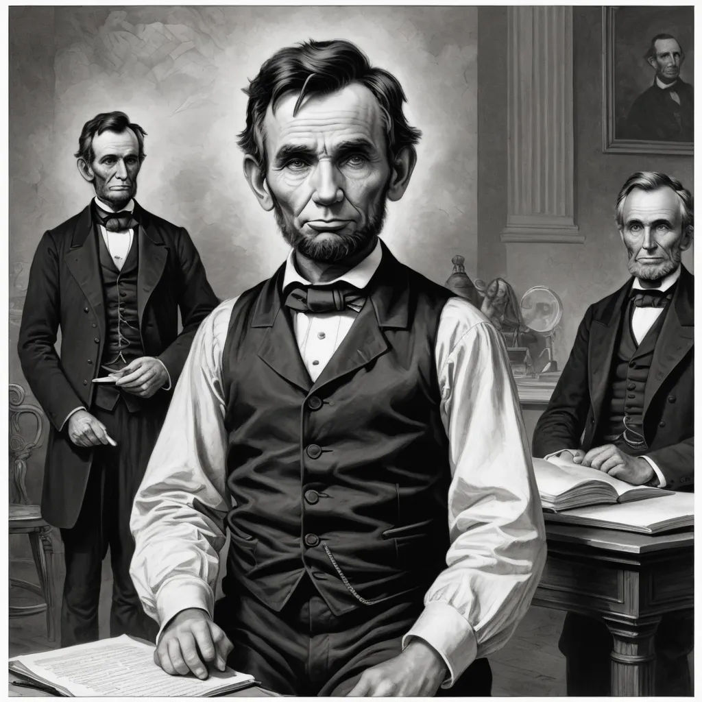 a painting of abraham lincoln and abraham lincoln in the white house, with abraham lincoln in the background, and abraham lincoln in the foreground, american scene painting, an ultrafine detailed painting, F. Scott Hess, highly detailed digital painting