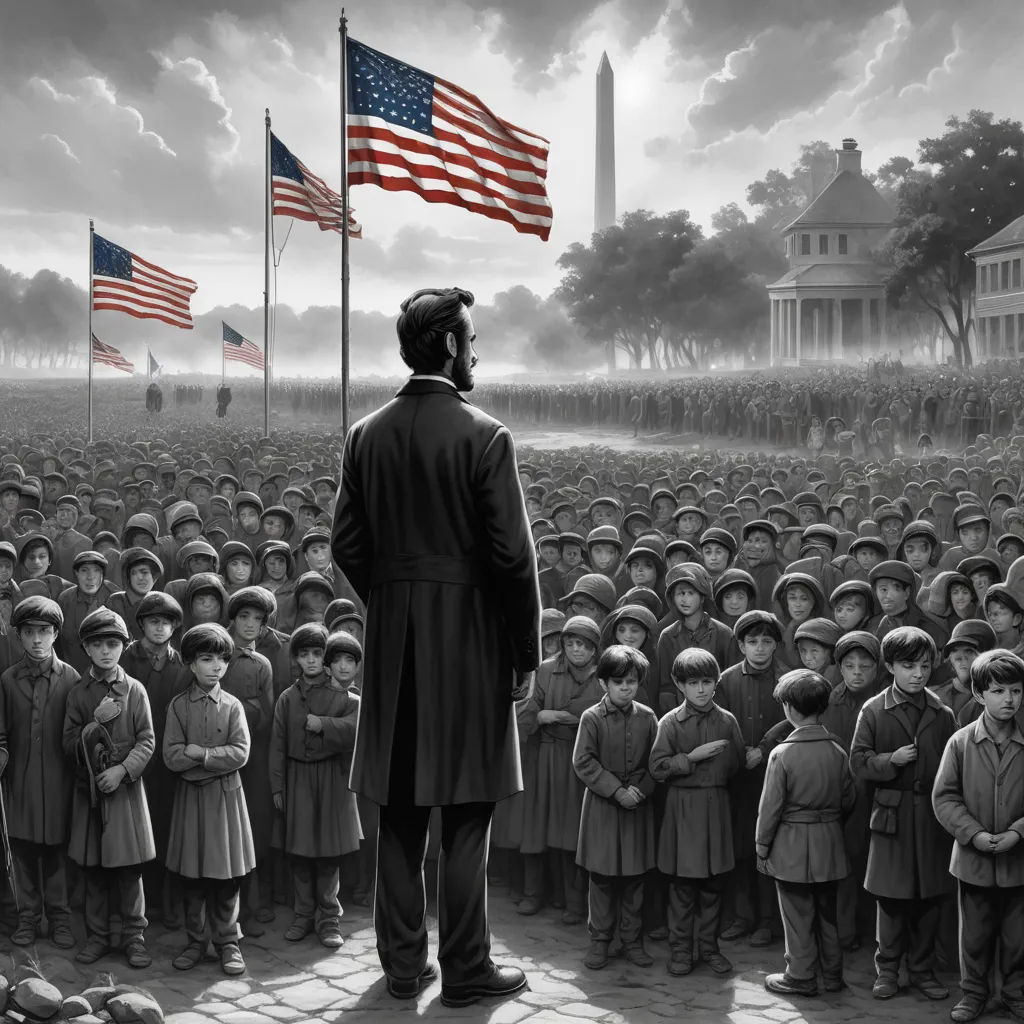 a man standing in front of a crowd of people in front of a flag pole and a building with a flag, ashcan school, a detailed matte painting, Drew Struzan, matte painting