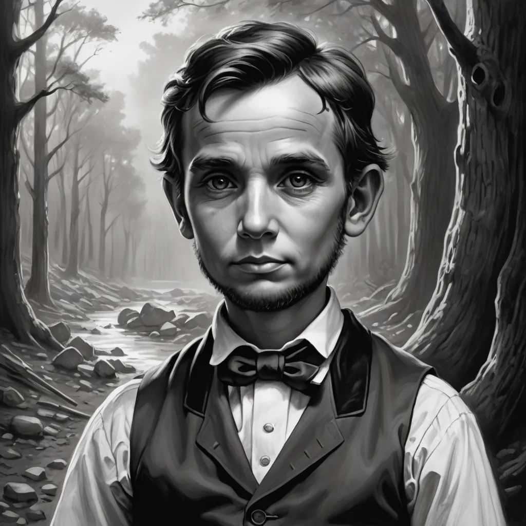 a man in a vest and bow tie in a forest with rocks and trees in the background, a painting of a man with a beard and a bow tie, american scene painting, a character portrait, F. Scott Hess, highly detailed digital painting
