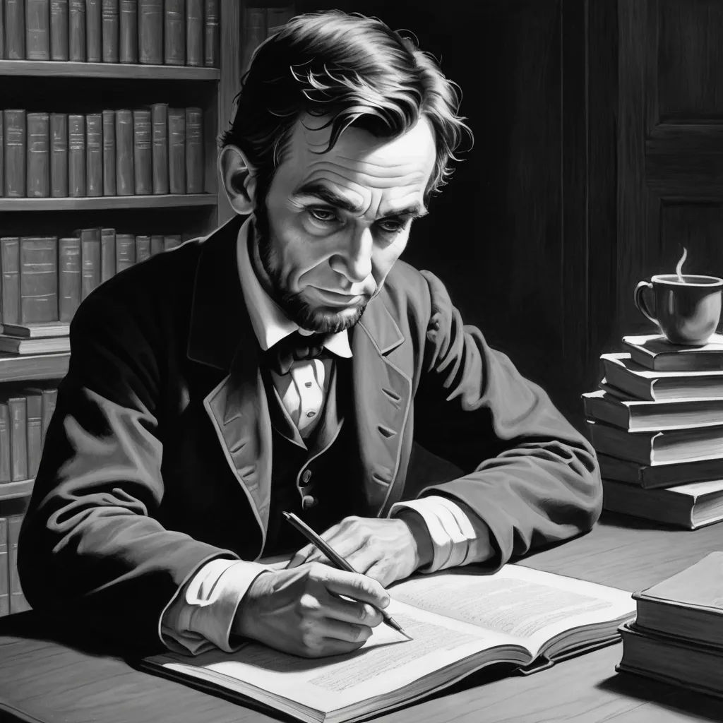 a man sitting at a desk with a book and pen in his hand and a cup of coffee in front of him, american scene painting, an ultrafine detailed painting, Andrew Loomis, highly detailed digital painting