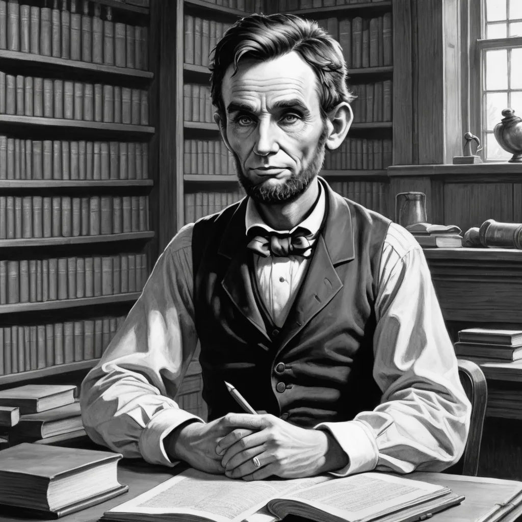 a man sitting at a desk with a book in front of him and a bookcase behind him with books, american scene painting, an illustration of, A. B. Jackson, set in 1860