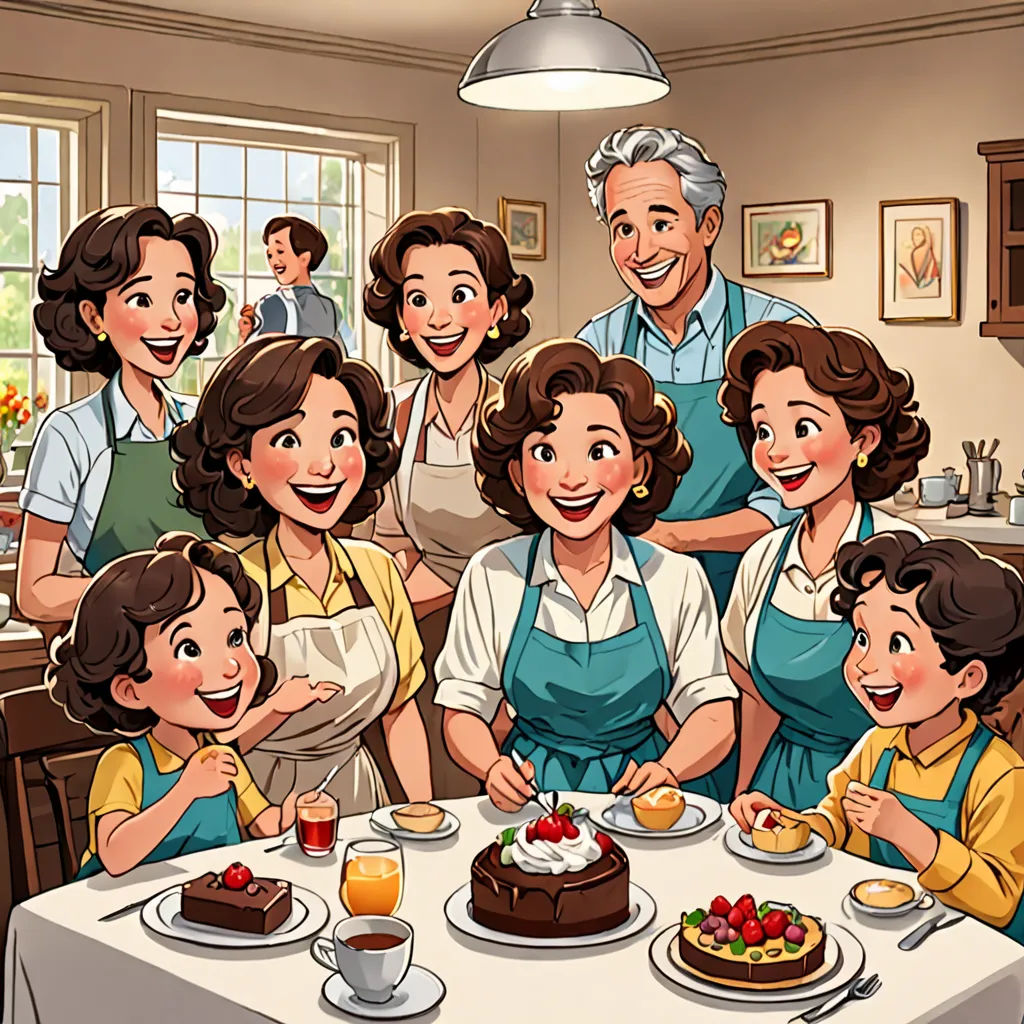 a family is gathered around a table with a cake on it and a man is smiling at the camera, remodernism, a stock photo, Brothers Hildebrandt, official art