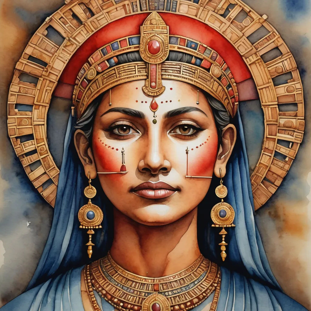 a painting of a woman wearing a headdress and a veil with a cross on it's forehead, qajar art, egyptian art, Ella Guru, maya