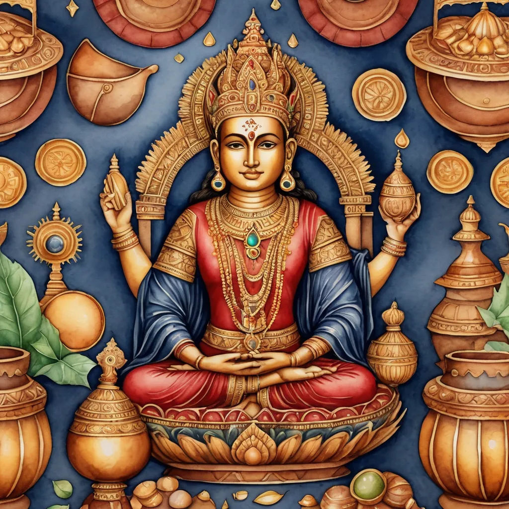 a painting of a buddha sitting in a meditation position surrounded by other items and objects on a blue background, samikshavad, a detailed painting, Ella Guru, divinity