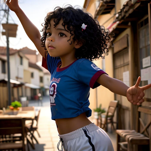 a young girl is playing with a frisbee in the street of a small town in the daytime