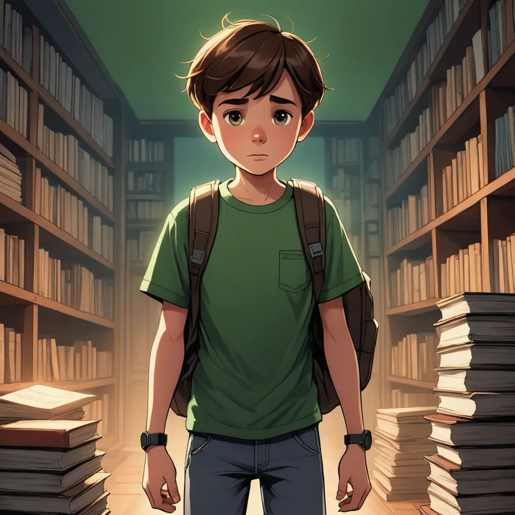 a boy standing in a library with a backpack on his back and a lot of books on the shelves, sots art, a character portrait, Diego Gisbert Llorens, rossdraws global illumination