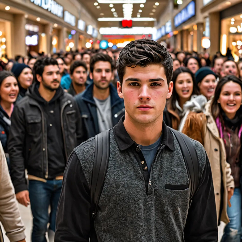 a group of people walking down a mall floor with a man in a black shirt and a backpack on, les automatistes, a stock photo, Cedric Seaut (Keos Masons), promotional image