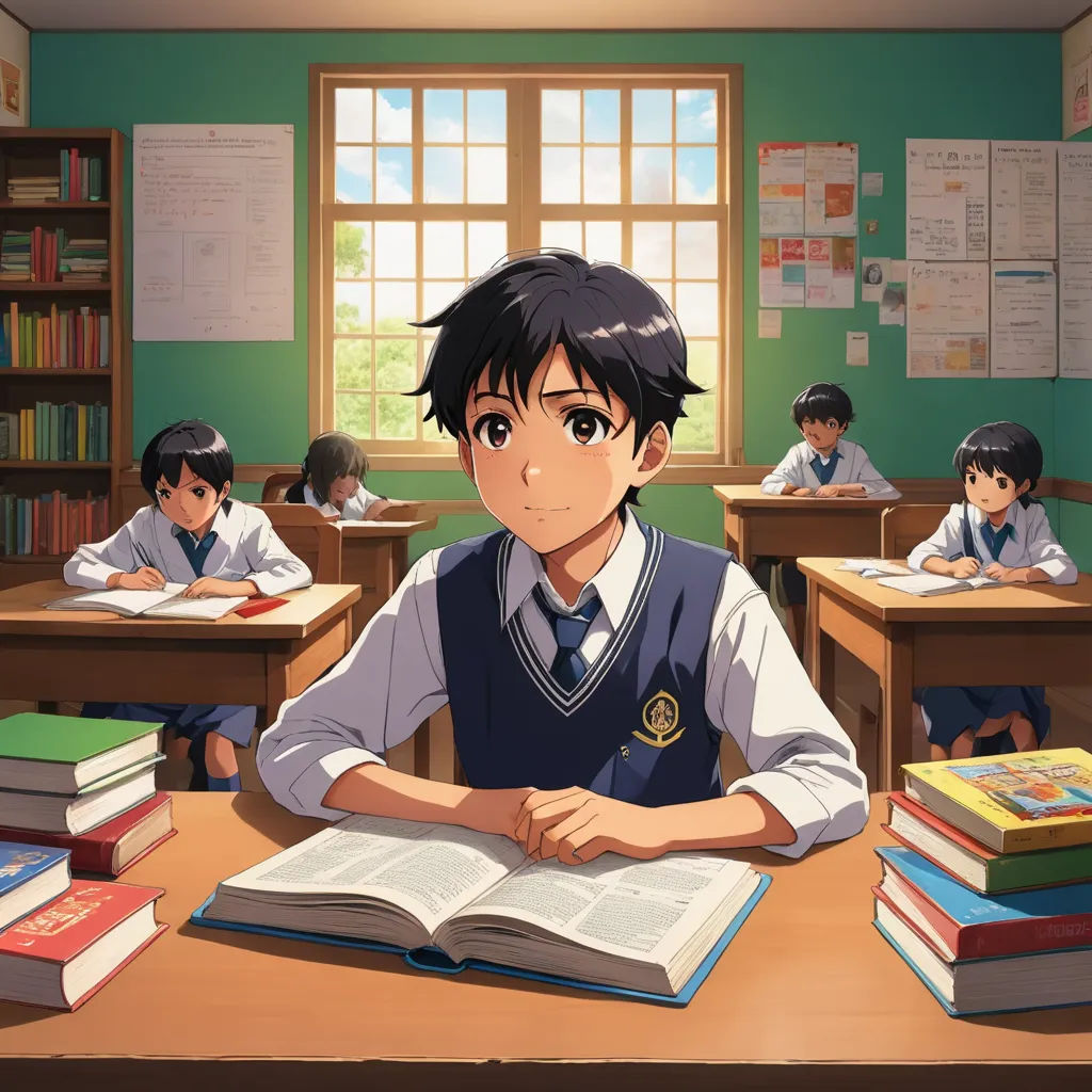 a boy sitting at a desk with a book in front of him and other children behind him in a classroom, remodernism, a character portrait, Adam Manyoki, official art