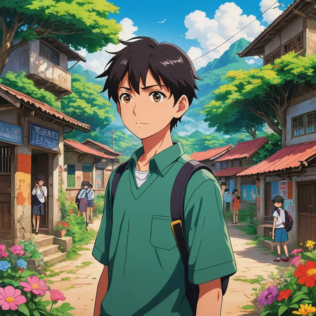 a man standing in front of a building with a backpack on his shoulder and a woman standing in the background, rayonism, concept art, Adam Manyoki, anime key visual