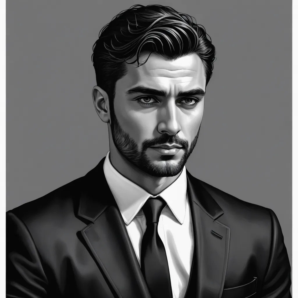 a man in a suit and tie is in a black and white photo with a beard and a beard, photorealism, an ultrafine detailed painting, Charlie Bowater, highly detailed digital painting