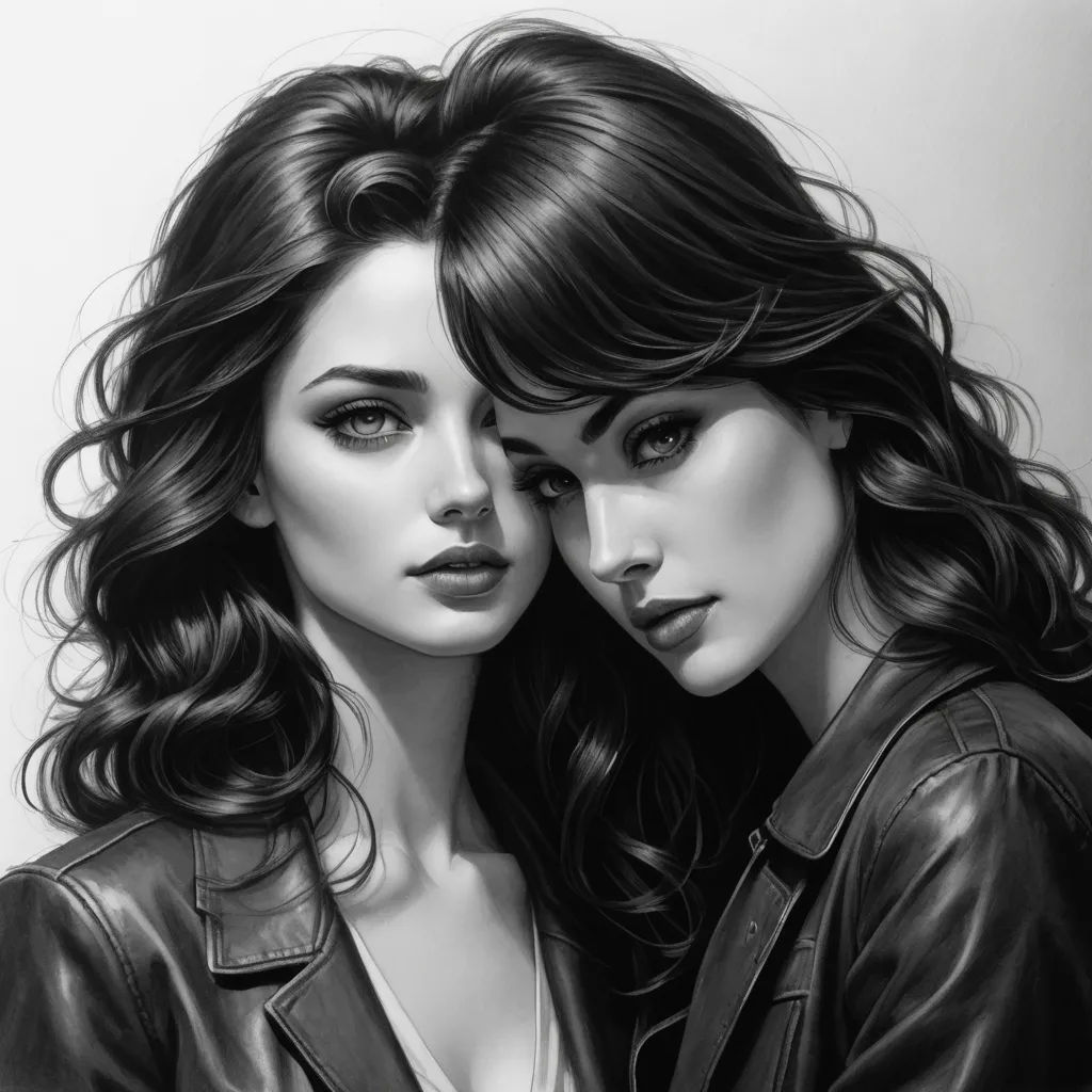 two women are standing next to each other in black and white drawing by a pencil drawing of two women, gothic art, an ultrafine detailed painting, Charlie Bowater, highly detailed digital painting