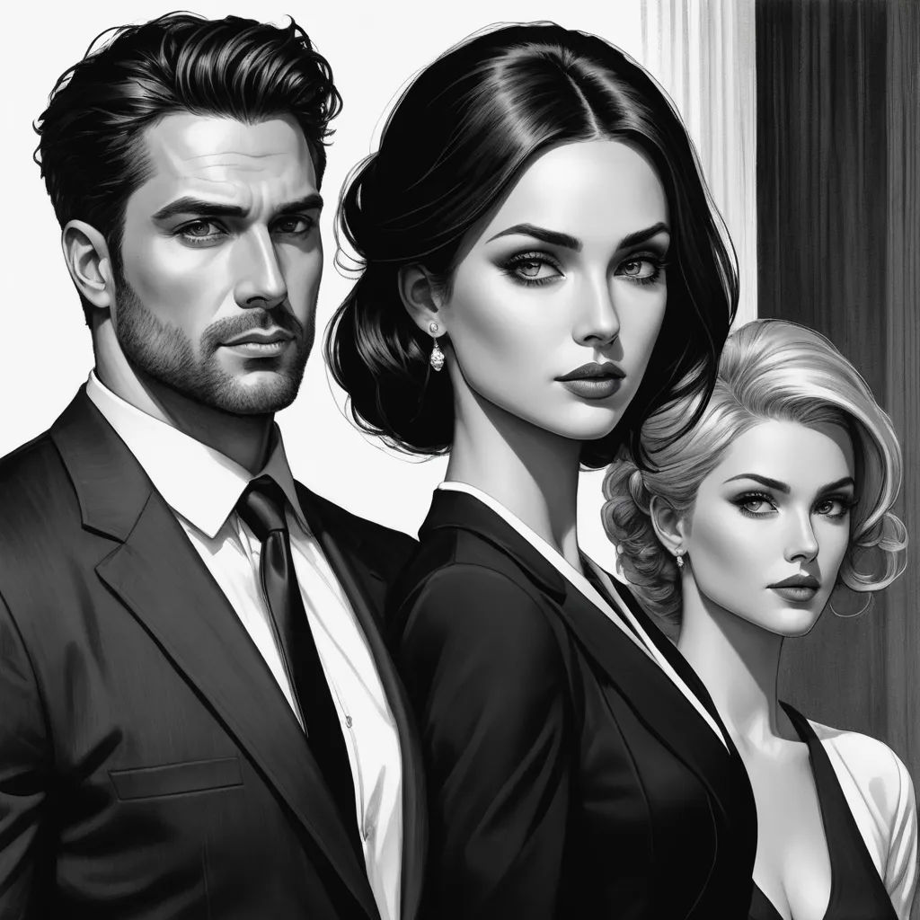 a man and a woman in black and white are standing next to each other, one of them is wearing a suit, gothic art, an ultrafine detailed painting, Charlie Bowater, stanley artgerm lau