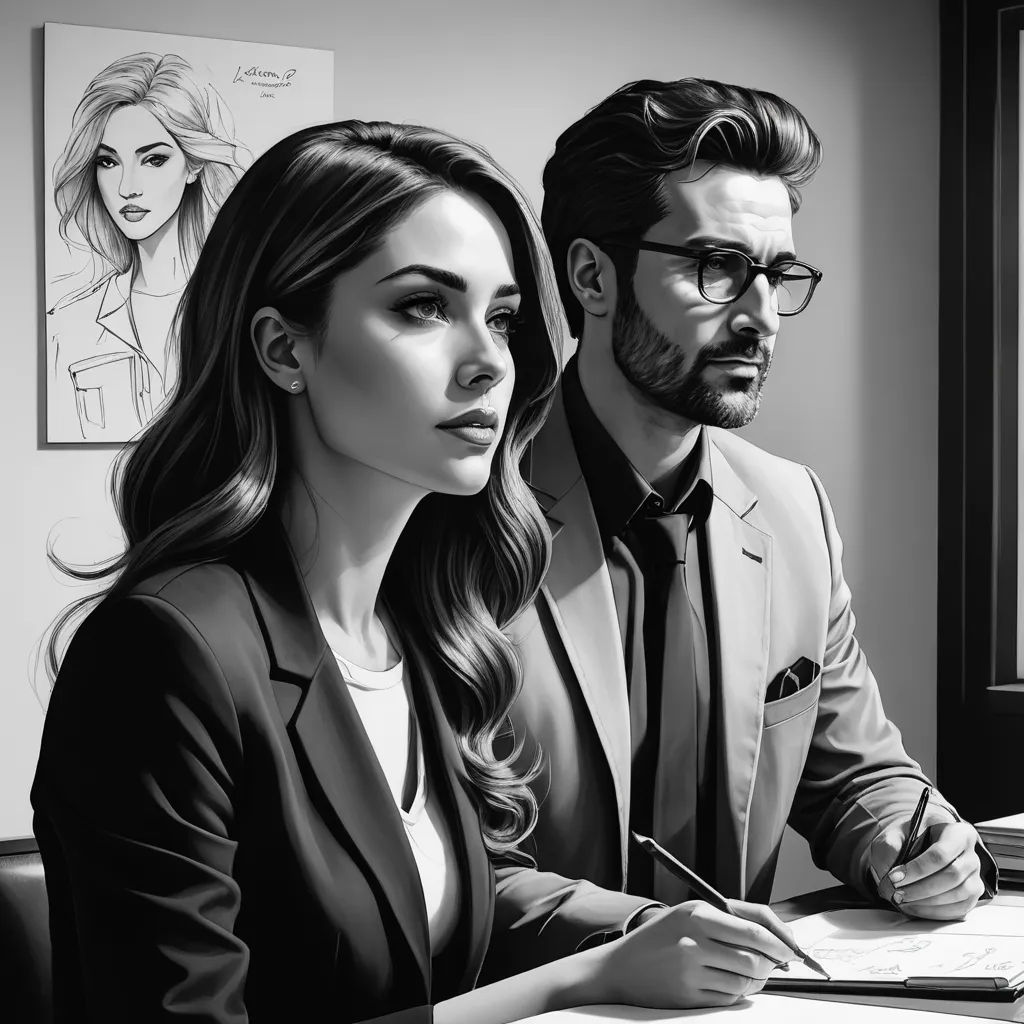 a man and a woman sitting at a desk in front of a window with a pen and paper in front of them, modern european ink painting, an ultrafine detailed painting, Artgerm, highly detailed digital painting