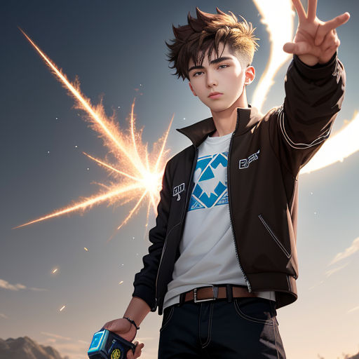 a man with a jacket on holding a cell phone in his hand and fireworks in the sky behind him