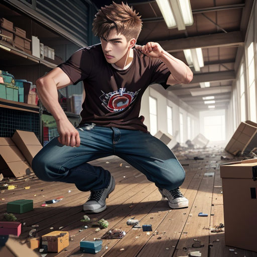 a man is kneeling down in a room full of boxes and boxes on the floor and a box in the floor