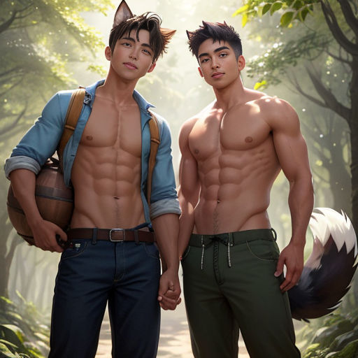 The Shirtless Boy and the Wolf Furry Boy